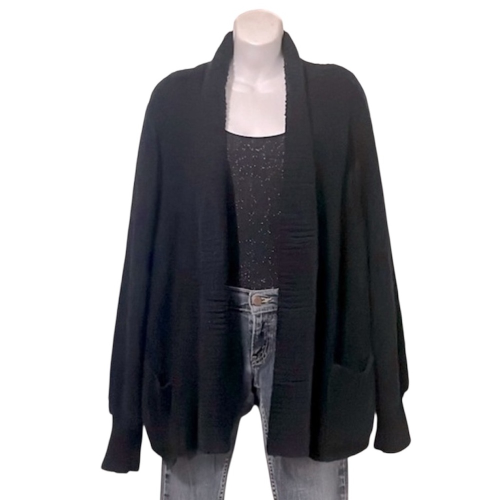 Vintage Le Roy Women’s Black Oversized Knobby Knit Open Cardigan Sweater L